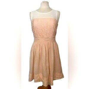 Ann Taylor Loft Peach White Pleated Dress Size 10